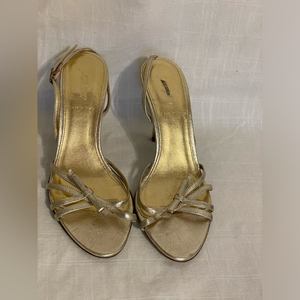 J Crew Lucie Gold Heel 7.5